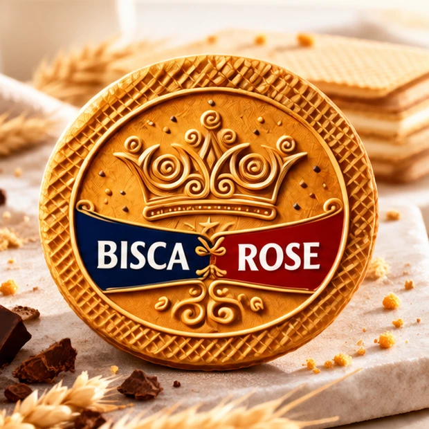 Round wafer stamped with the Biscarose crown and crest